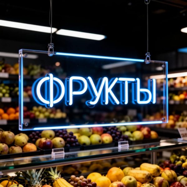 неоновая вывеска ФРУКТЫ